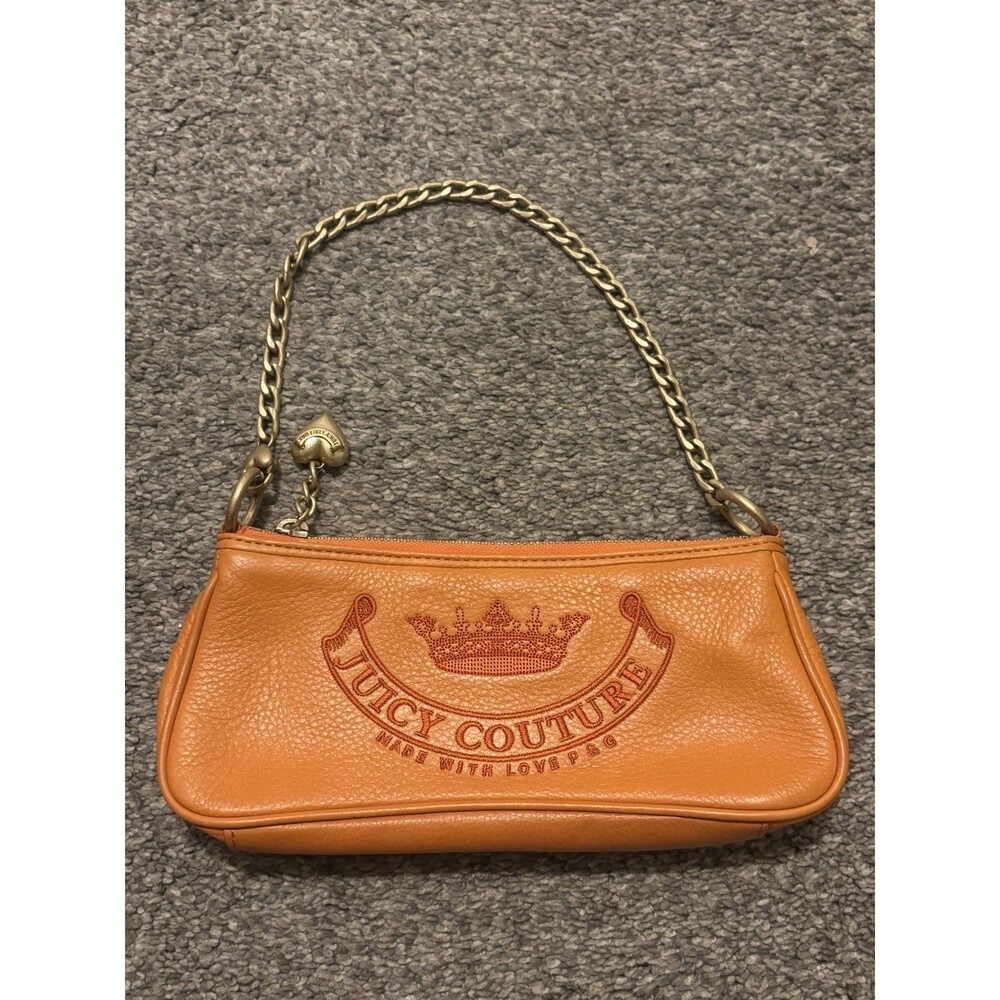 Vintage Juicy Couture Baguette Shoulder Bag Orange‎ Leather Chain Y2K